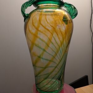 Elegant Green and Yellow Glass Vase